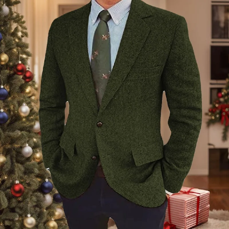 Men's Tweed Herringbone  Retro Vintage  Winter Regular Plus Size Single-Breasted Two-buttons Jacket Blazer Jacket Blazer Coat