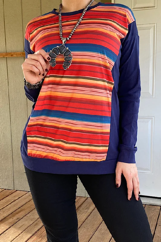 BQ8211 Multi-color serape pullover Short Puff Sleeve