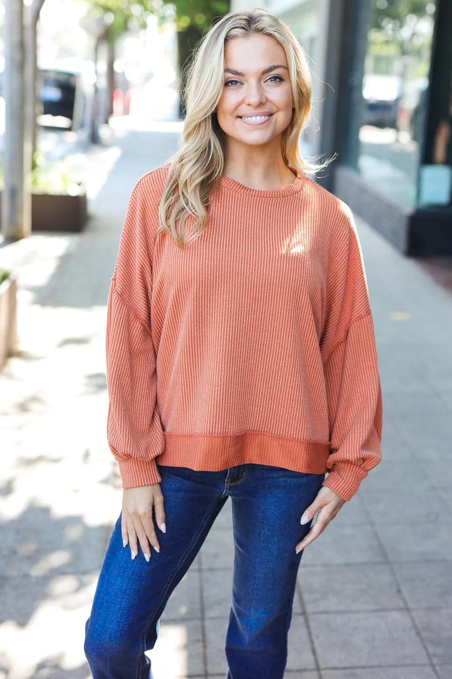 Rust Mineral Washed Pullover PLUS Sabrina Neck Pullover