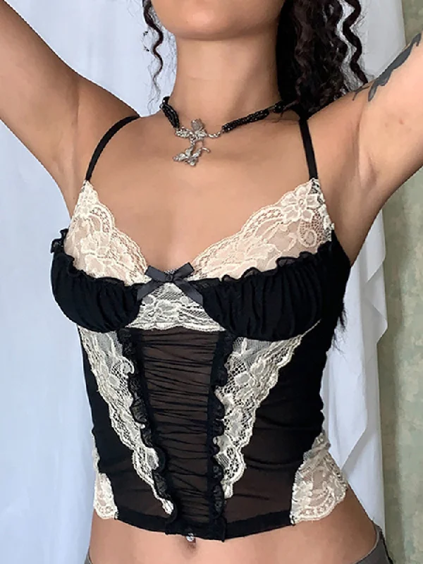 Lace Stitching Gothic Mesh Corset Crop Top Modern Contemporary Chic