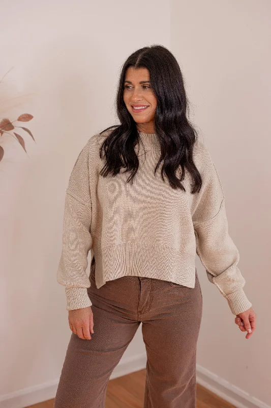 Forever Yours Cropped Oatmeal Sweater Silk Blend Satin Velvet