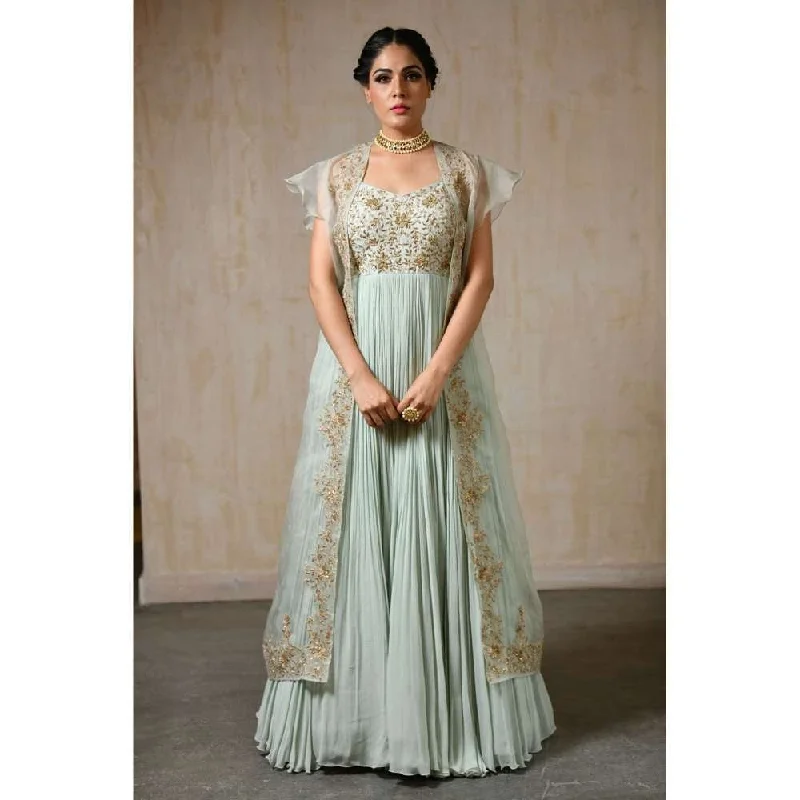 SAISHA Anarkali Gown With Organza Jacket (Set of 2) Corduroy Jacket Velvet Jacket Brocade Jacket SAISHA Anarkali Gown With Organza Jacket (Set of 2) Corduroy Jacket Velvet Jacket Brocade Jacket