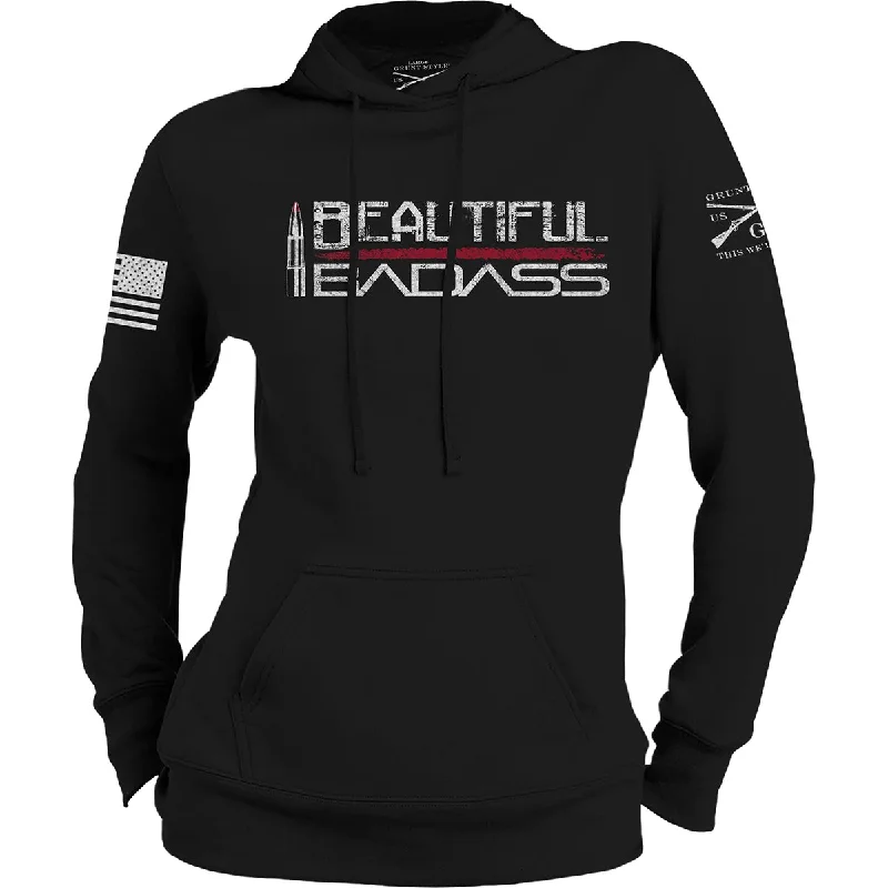 Grunt Style Women's Beautiful Badass Pullover Hoodie - Black Surplice Neck Pullover