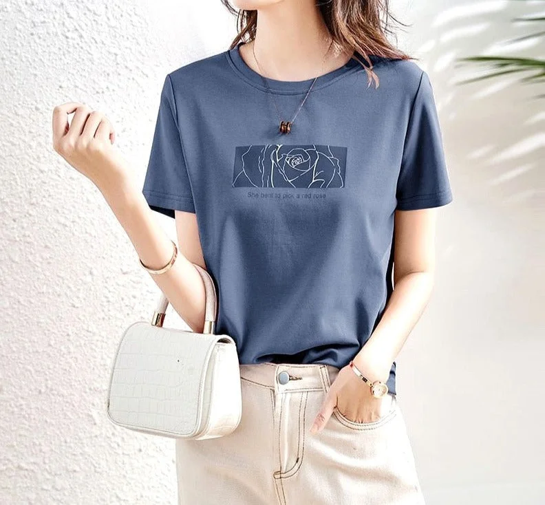 Patchwork Floral Short Sleeve Simplicity Thin T-Shirts Summer Round Neck Printing Solid Color Pullovers Women Clothing 2023 Chenille Soft Sweater