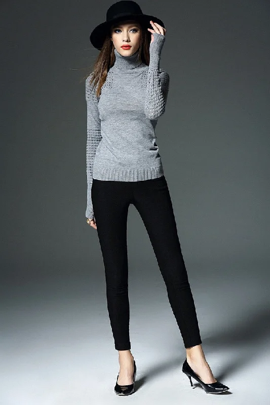 High Neck Sweater W/ Laser Cutout Long Sweater Short Sweater Cropped Sweater