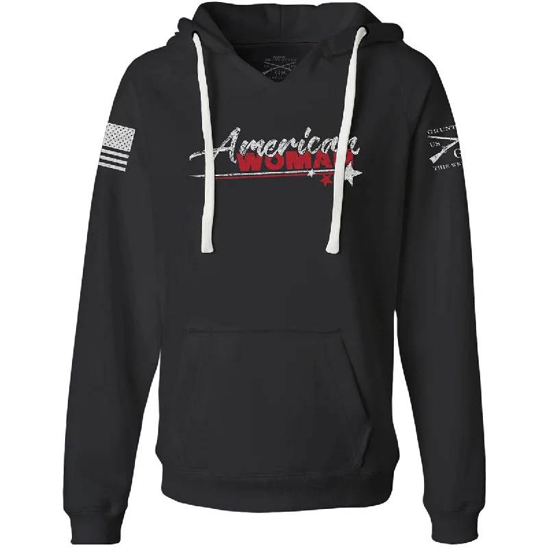 Grunt Style Women's American Woman 2.0 V-Neck Pullover Hoodie - Black Cable Knit Chunky Grunt Style Women's American Woman 2.0 V-Neck Pullover Hoodie - Black Cable Knit Chunky