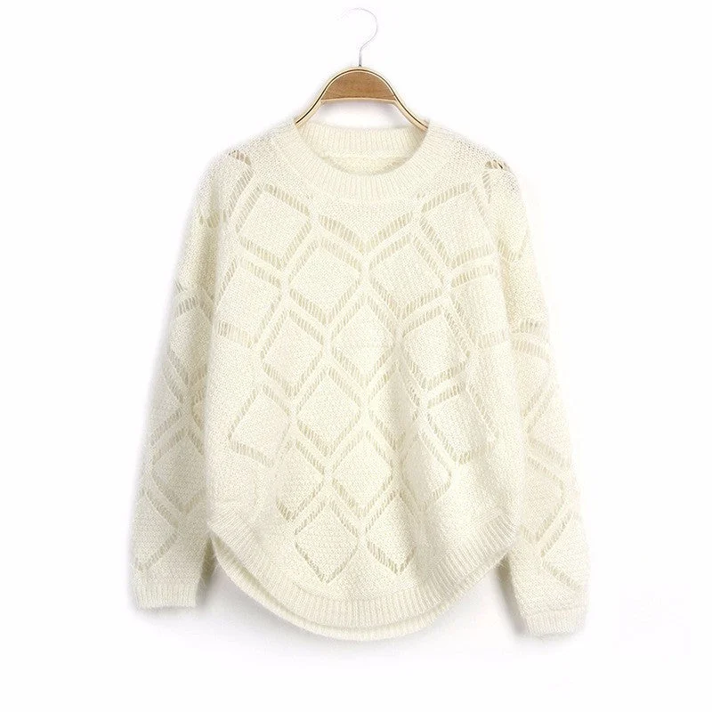 Women's Loose Knit Geometric Pullover Chenille Soft Sweater