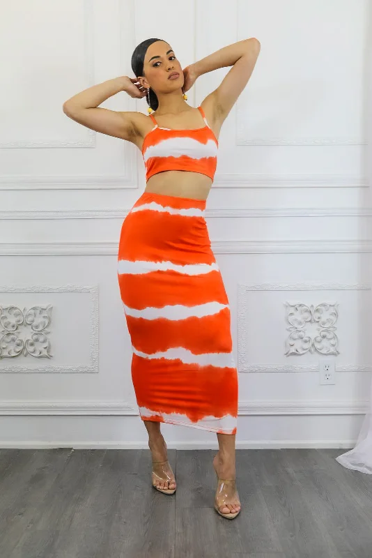 Tie Dye Crop Top & Maxi Skirt Set Wool Fabric Cashmere Fabric Tweed Fabric