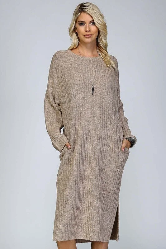 Chunky Ribbed Sweater Dress Fitted Slim Tailored
