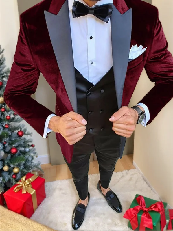 Black Blue Burgundy Men's Vintage Party Velvet Solid Regular Single Breasted One-button Jacket Corduroy Jacket Velvet Jacket Brocade Jacket