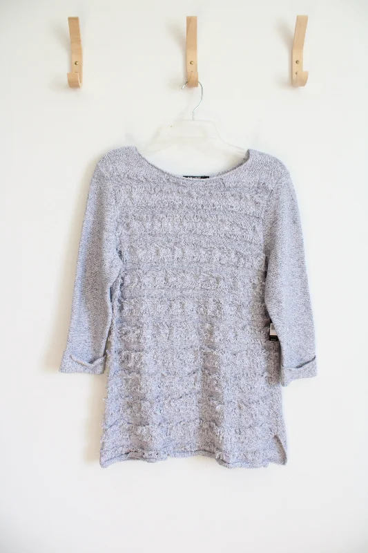 NEW Nic & Zoe Blue Light Stone Fringe Sweater | L Wool Fabric Cashmere Fabric Tweed Fabric NEW Nic & Zoe Blue Light Stone Fringe Sweater | L Wool Fabric Cashmere Fabric Tweed Fabric