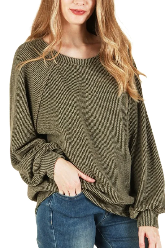 Corded Olive Knit Pullover Textured Knit Design