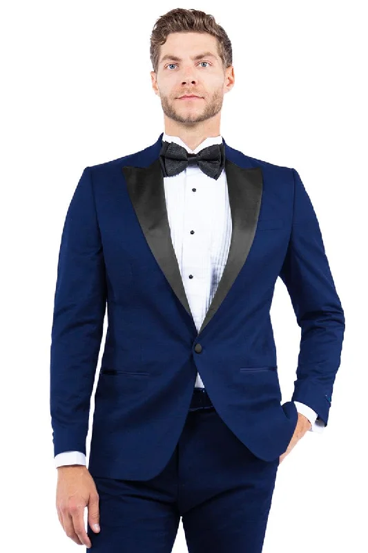 "Elegant Navy Tuxedo Jacket: Perfect for Prom and Wedding Celebrations" Navy Blue Prom Dress Collared Jacket Crew Neck Jacket Turtle Neck Jacket