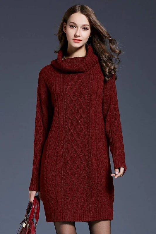 Full Size Mixed Knit Cowl Neck Dropped Shoulder Sweater Mini Dress Modern Contemporary Chic Full Size Mixed Knit Cowl Neck Dropped Shoulder Sweater Mini Dress Modern Contemporary Chic