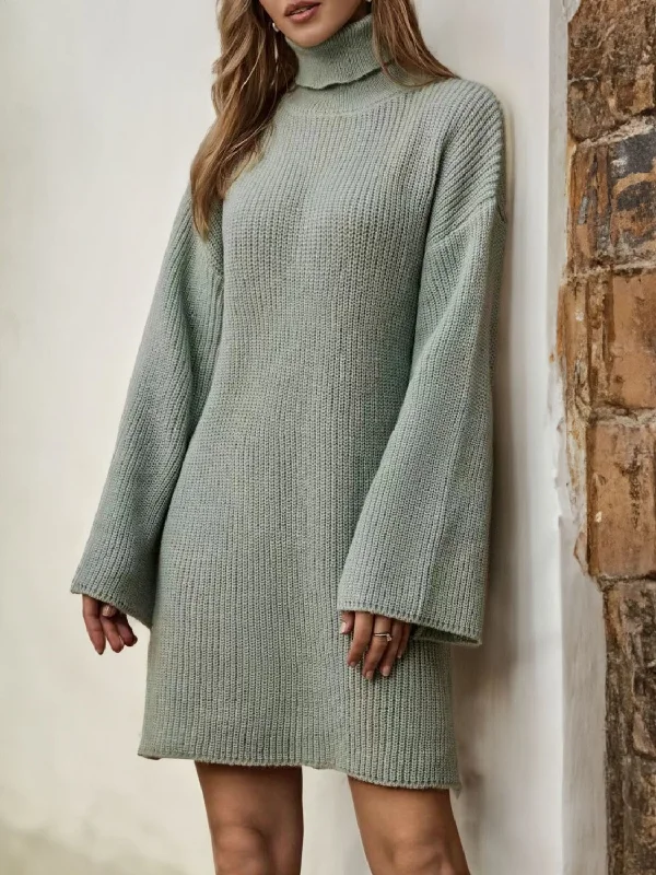 Turtleneck Dropped Shoulder Sweater Dress Knit Fabric Woven Fabric Fleece Fabric