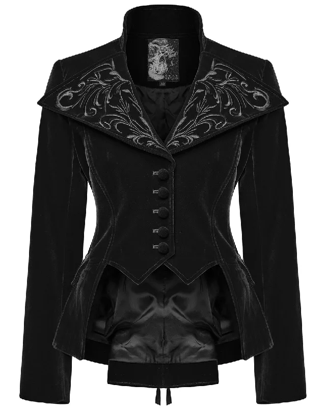 Punk Rave Womens Gothic Embroidered Velvet Cutaway Riding Jacket - Black Faux Fur Fabric Real Fur Fabric Shearling Fabric Punk Rave Womens Gothic Embroidered Velvet Cutaway Riding Jacket - Black Faux Fur Fabric Real Fur Fabric Shearling Fabric