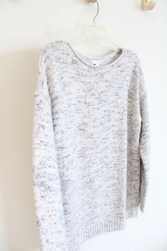 Pure Jill Blue & White Heathered Sweater | M Transparent Opaque Sheer