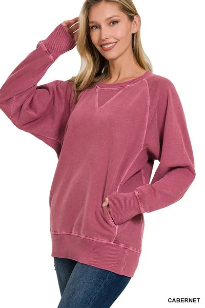 Cabernet French Terry Pullover Chunky Knit Pullover