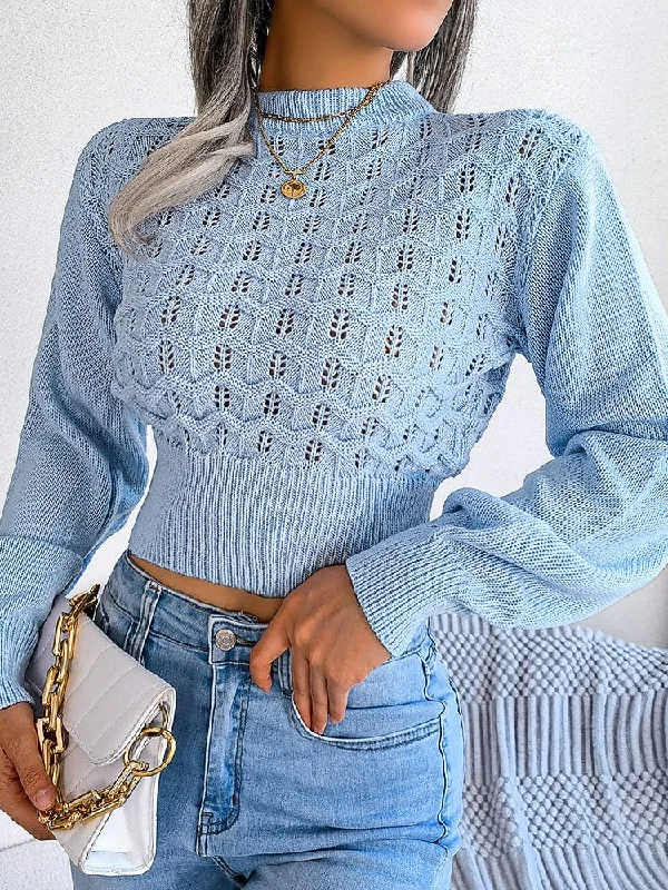 Balloon Sleeve Knit Pullover Boxy Neck Sweater