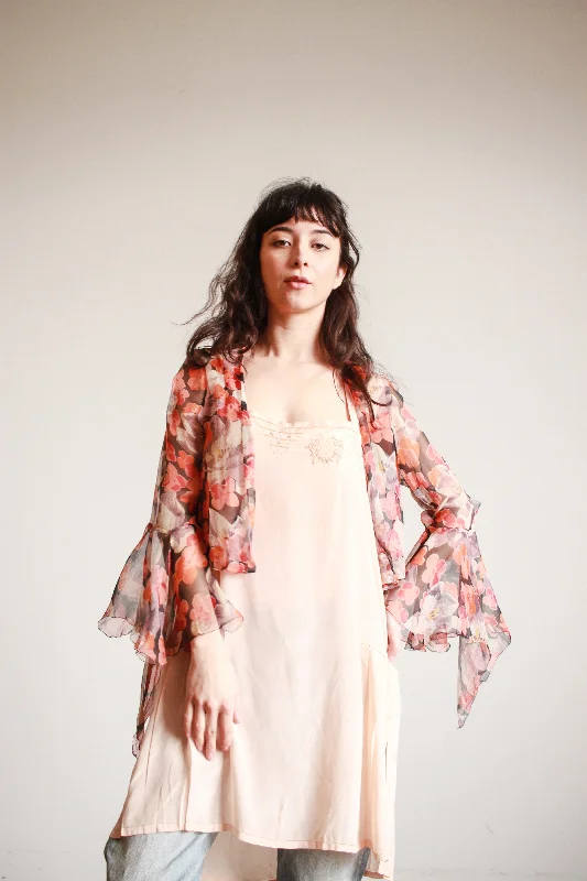 1930s Silk Chiffon Floral Print Jacket Denim Jacket Leather Jacket Suede Jacket