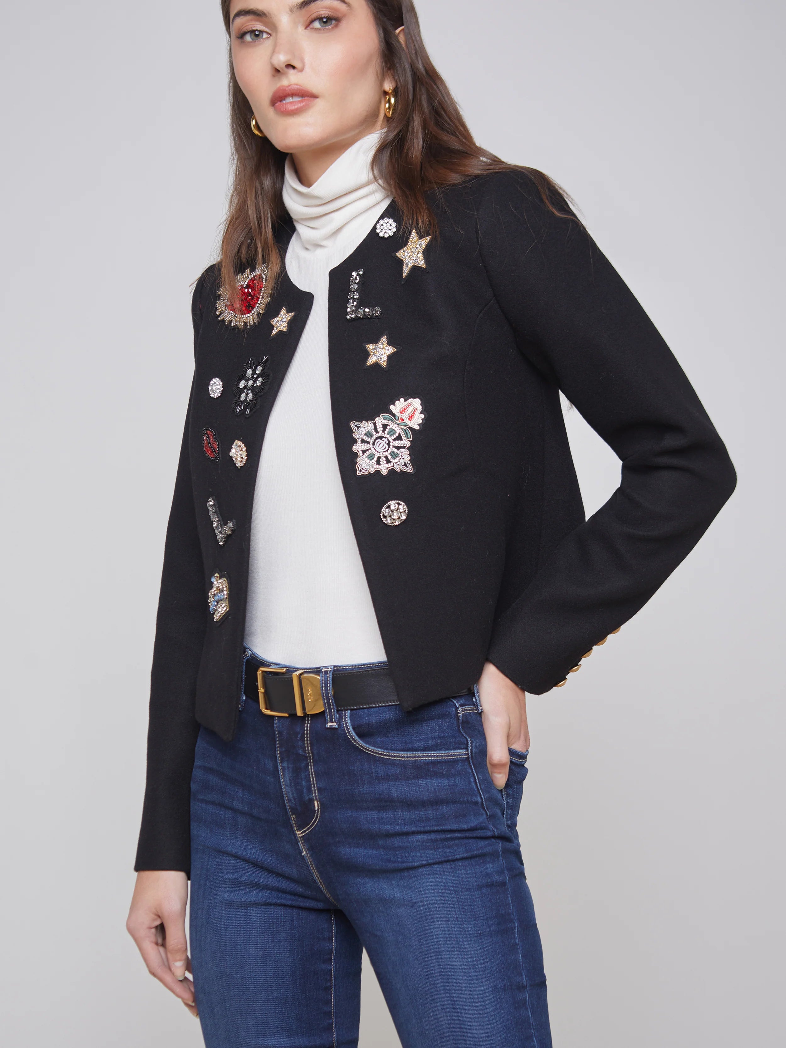 Bowie Jacket Black - L'AGENCE Chenille Fabric Brocade Fabric Lace Fabric