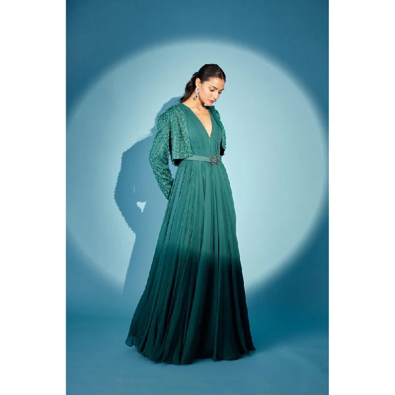 Medha Batra Gathered Gown With Heavy Embroidered Jacket Adorned With Waist Belt (Set of 3) Cotton Jacket Linen Jacket Terry Jacket