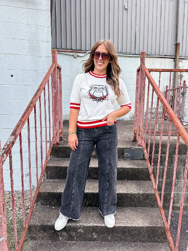 Georgia Sequin Varsity Sweater Top Mesh Blend Leather Blend Suede Blend