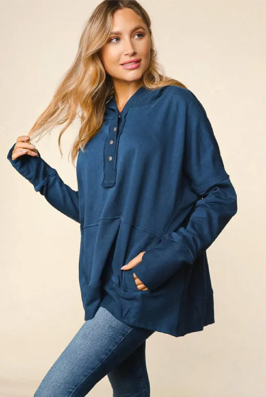 Teal Pullover Hoodie Thin Wool Pullover