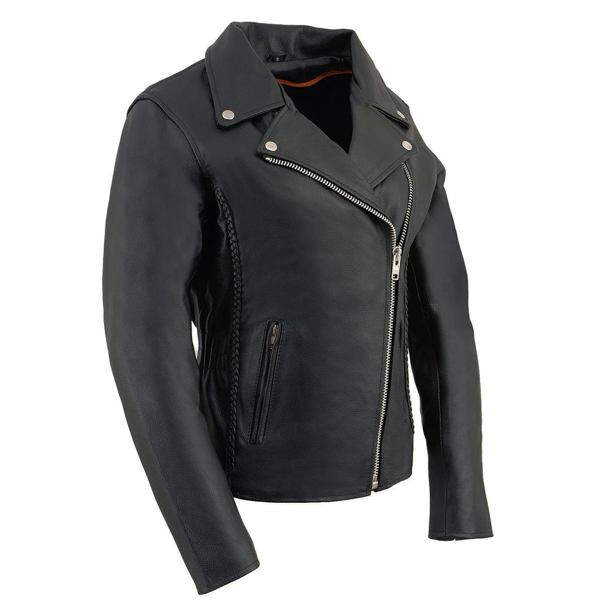 Women's Classic Black Braided Jacket with Studded Back Denim Fabric Leather Fabric Suede Fabric Women's Classic Black Braided Jacket with Studded Back Denim Fabric Leather Fabric Suede Fabric