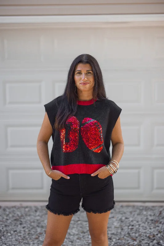 Sequin Football Season Black Sweater Hooded Sweater Collared Sweater Shawl Collar