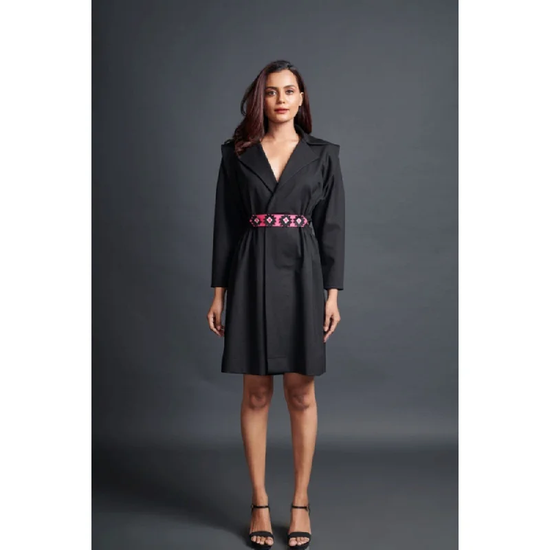 Deepika Arora Solid Mini Jacket Dress with Belt Black (Set of 2) Anorak Shell Jacket Lightweight Jacket