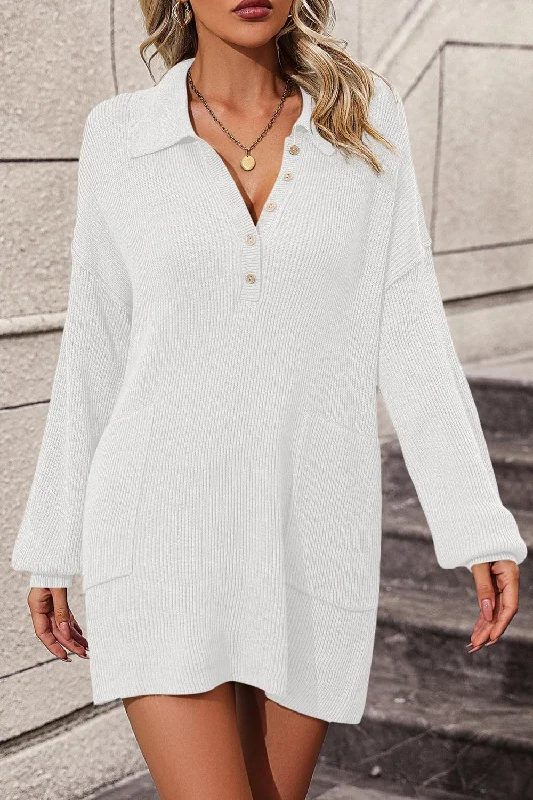 Johnny Collar Drop Shoulder Sweater Dress Real Fur Shearling Chenille
