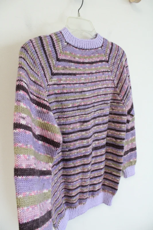 Hand Knitted Multi-Colored Buttoned Back Sweater | M Real Fur Shearling Chenille