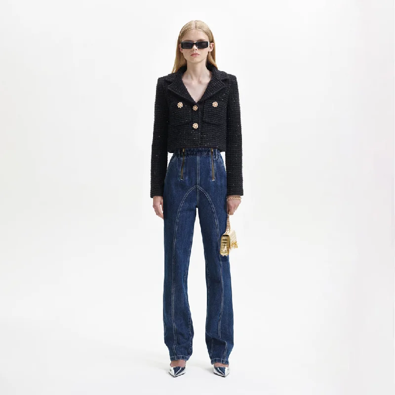 Sequin Textured Knit Jacket Black - Self-Portrait Tailored Jacket Straight Jacket A-Line Jacket Sequin Textured Knit Jacket Black - Self-Portrait Tailored Jacket Straight Jacket A-Line Jacket