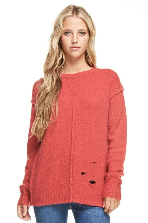 Fashion Sweater With Holes Solid Print Embellished