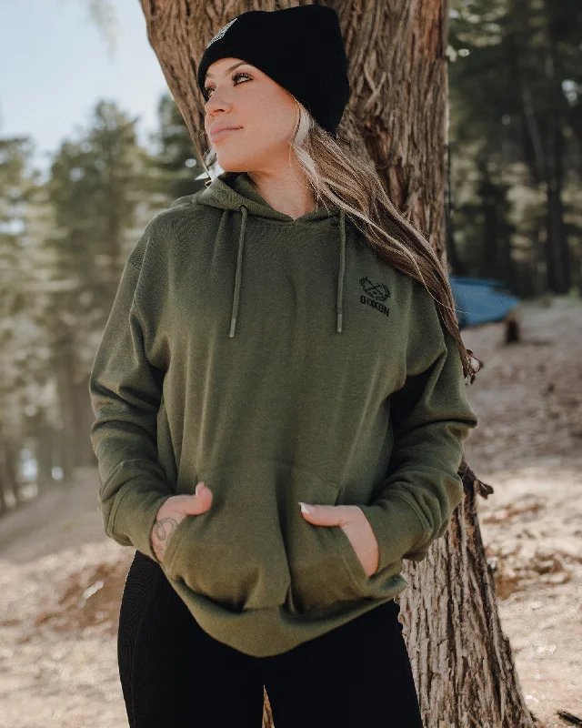 Women's Black Crest Lightweight Pullover Hoodie - OD Green Crew Neck Wool
