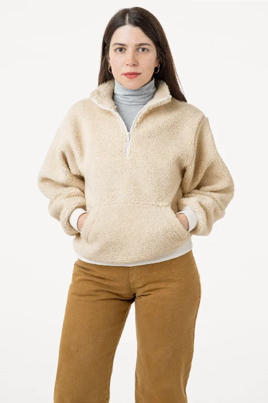 SHR408 - Half Zip Sherpa Pullover Bardot Neck Top