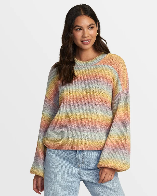 Dip In Pullover Sweater - Sky High Gathered Sleeve Pullover