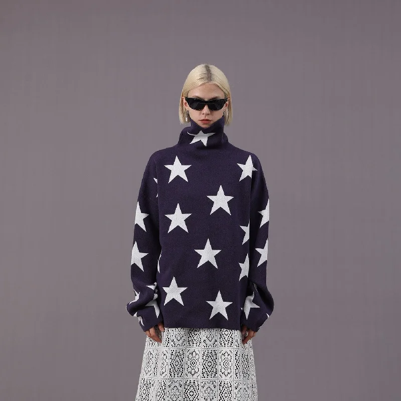 Star Turtleneck Sweater Spandex Rayon Corduroy