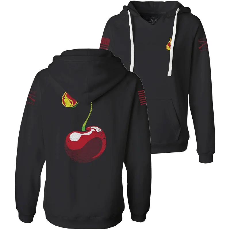Grunt Style Women's Cherry Bomb V-Neck Pullover Hoodie - Black Asymmetrical Hem Sweater Grunt Style Women's Cherry Bomb V-Neck Pullover Hoodie - Black Asymmetrical Hem Sweater