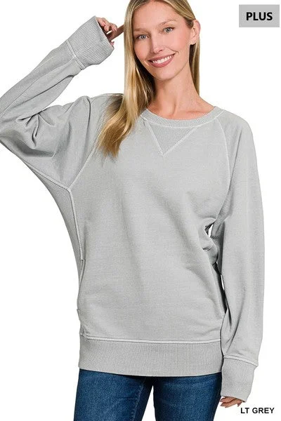 Grey French Terry Pullover PLUS Turtleneck Warm Pullover
