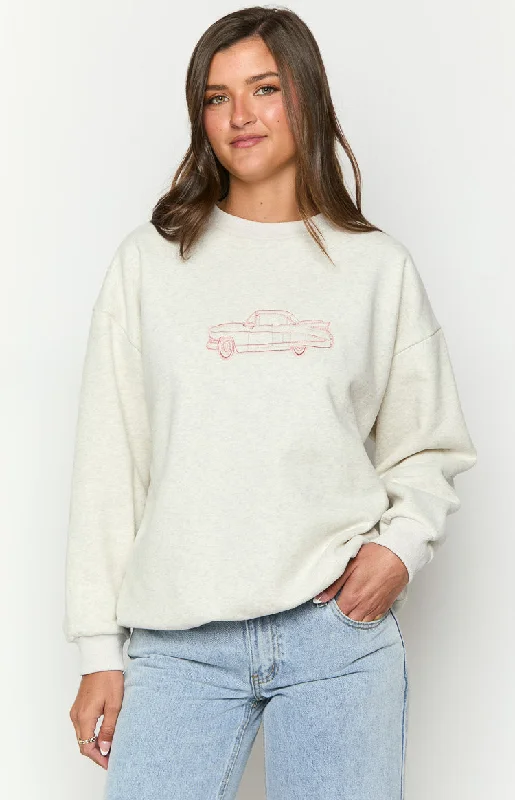 Elodie Grey Crew Neck Sweater Solid Print Embellished