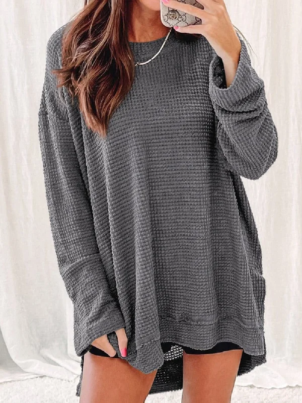 Casual Chunky Knit Mock Neck Long Sleeve Split Pullover Sweater Ruffle Sleeve Feminine Casual Chunky Knit Mock Neck Long Sleeve Split Pullover Sweater Ruffle Sleeve Feminine