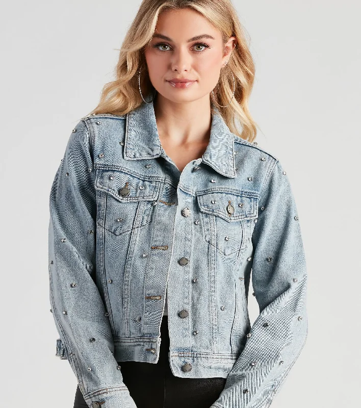 Casual Glam Rhinestone Denim Jacket Fitted Jacket Loose Jacket Oversized Jacket