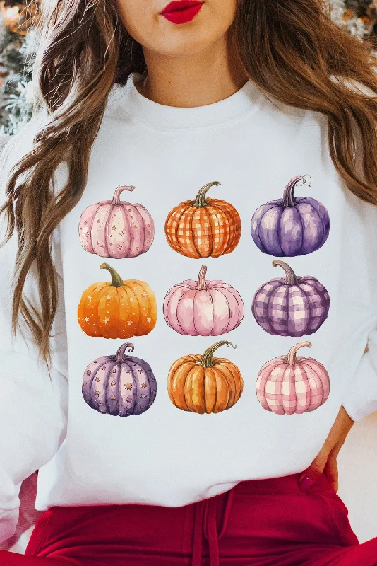 Beige Thanksgiving Halloween Pumpkin Graphic Pullover Sweatshirt Jewel Neck Pullover