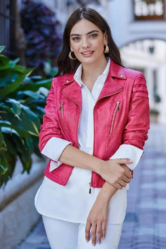 Faux Suede Jacket Fuchsia - Frank Lyman Boat Neck Shawl Collar Notched Collar