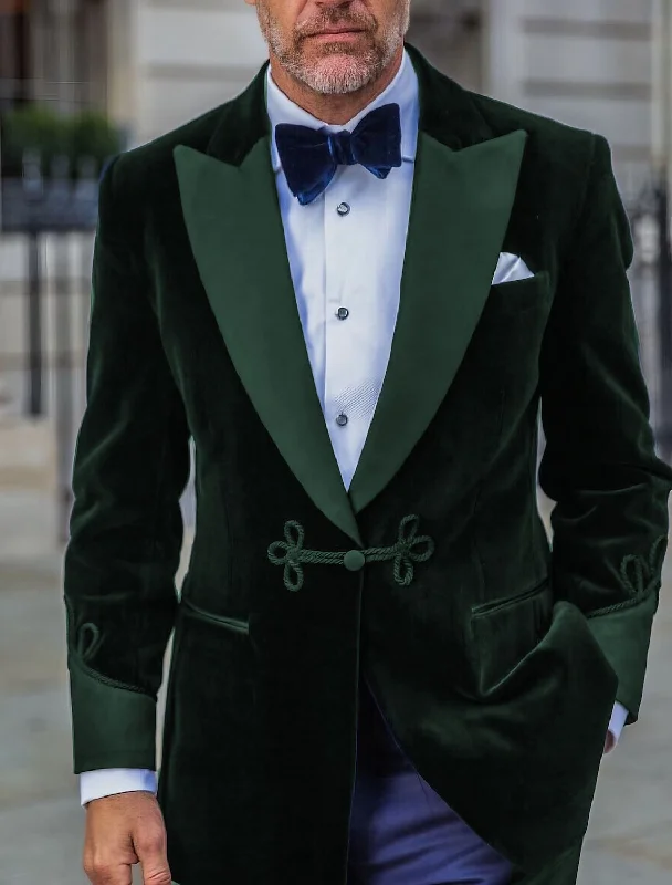 Green Red Blue Pink Purple Men's Tailored Fit Single Breasted One-button Velvet Formal Jacket Zippered Jacket Buttoned Jacket Snapped Jacket