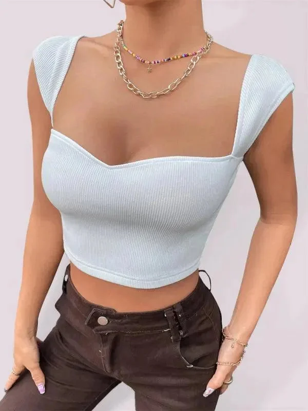 Square Neck Women Crop Top Satin Fabric Silk Fabric Chiffon Fabric