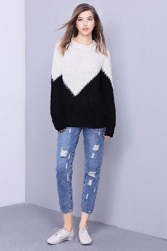Oversized Contrast Sweater Cable Knit Ribbed Knit Lace Knit
