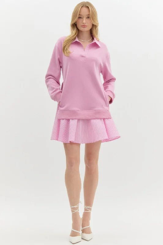 The Pullover Twofer Pinstripe Dress Bateau Neck Pullover